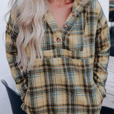 Plaid Long Sleeve Buttoned Hoodie - Crazy Like a Daisy Boutique