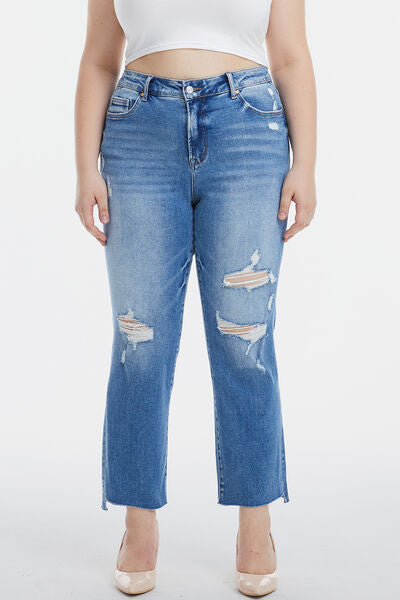 BAYEAS Full Size Mid Waist Distressed Ripped Straight Jeans - Crazy Like a Daisy Boutique #