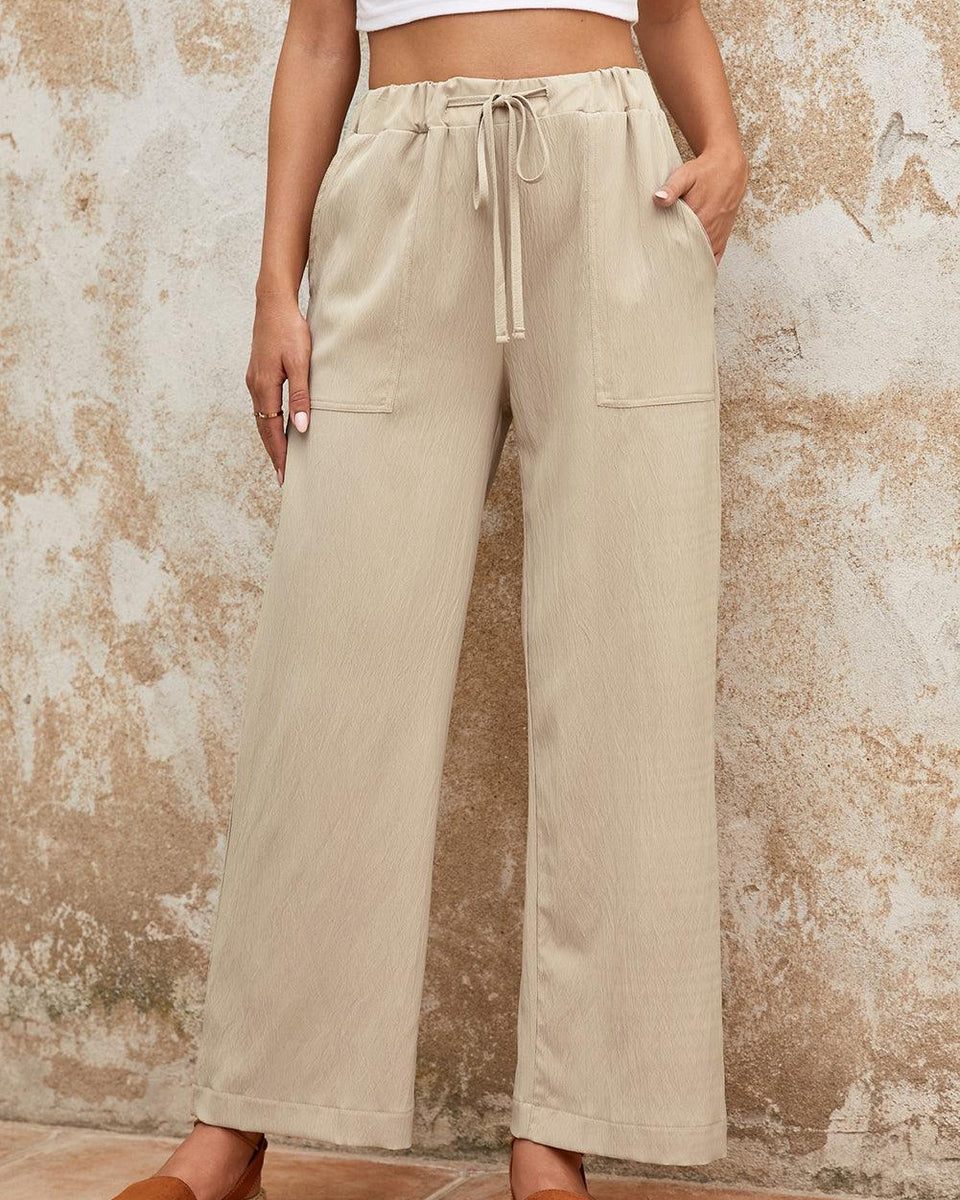 Drawstring Waist Crinkled Wide Leg Pants - Crazy Like a Daisy Boutique
