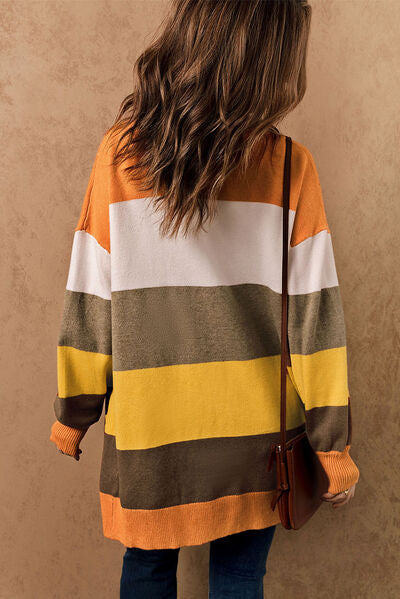 Color Block Lantern Sleeve Open Front Cardigan with Pockets - Crazy Like a Daisy Boutique