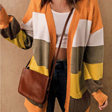 Color Block Lantern Sleeve Open Front Cardigan with Pockets - Crazy Like a Daisy Boutique