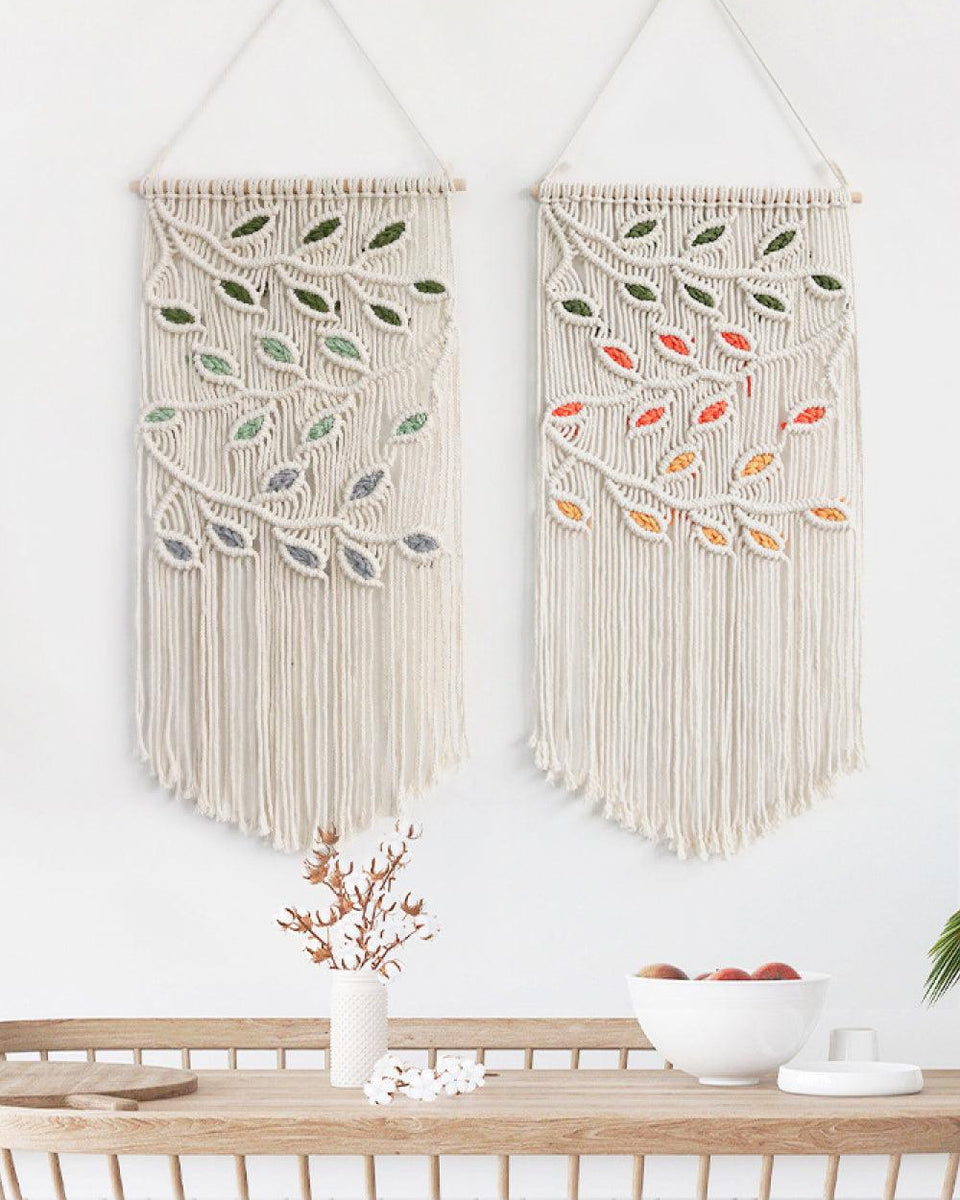 Contrast Leaf Fringe Macrame Wall Hanging - Crazy Like a Daisy Boutique