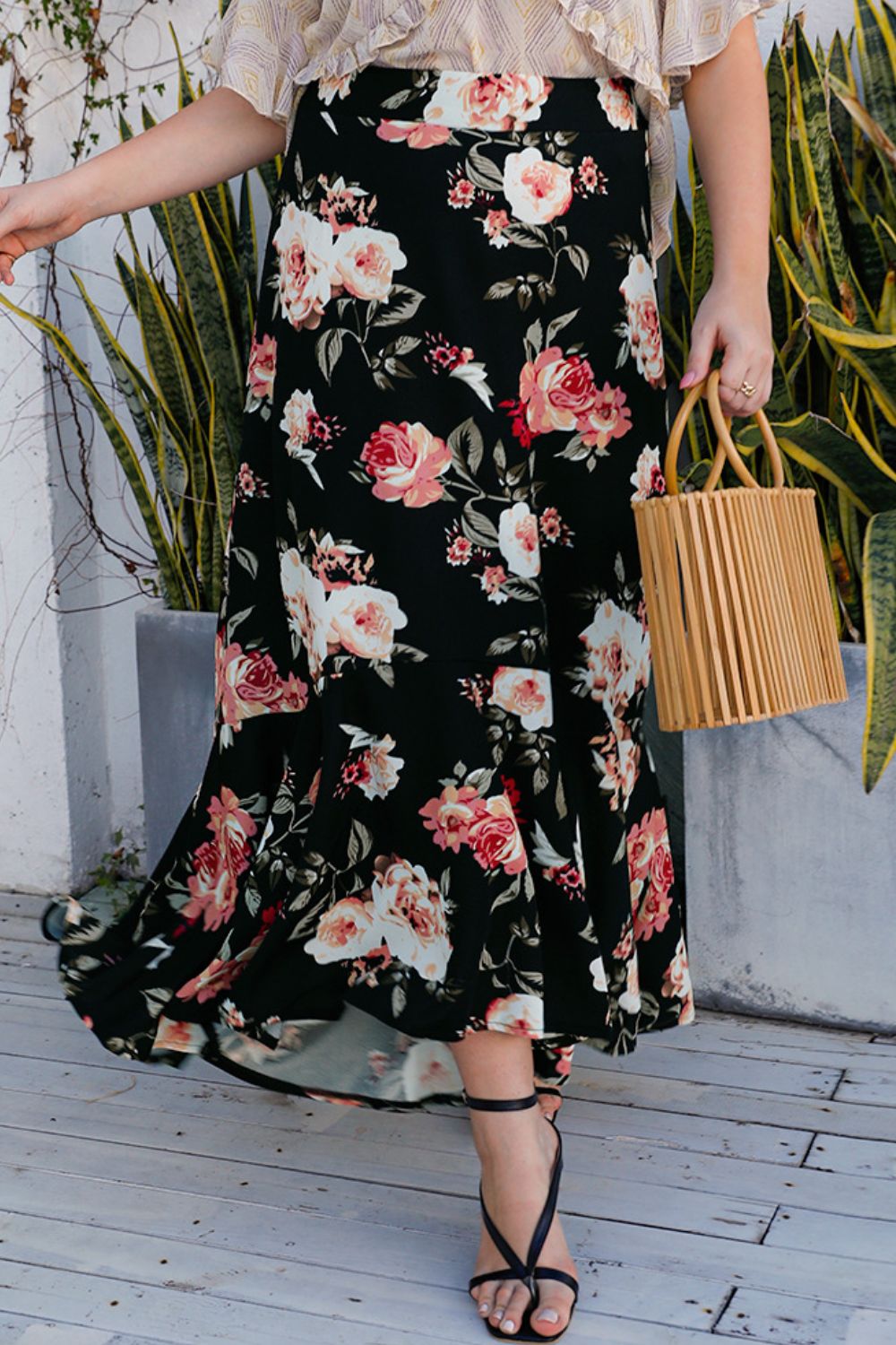Plus Size Floral High-Rise Skirt - Crazy Like a Daisy Boutique #