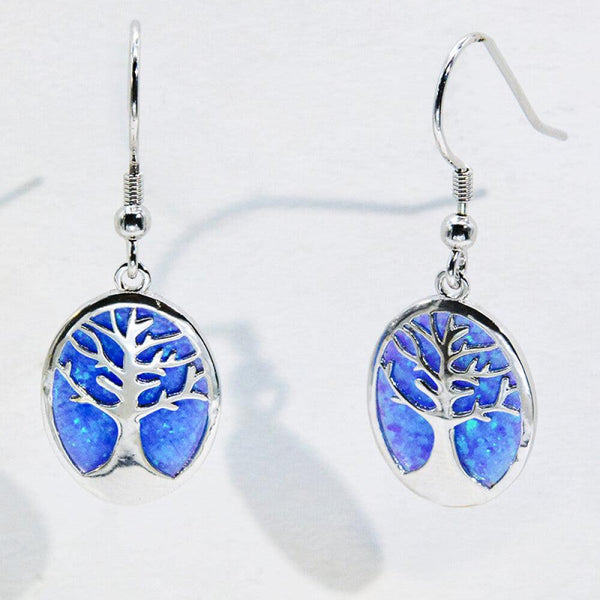 Blue Opal Tree of Life Platinum-Plated Drop Earrings - Crazy Like a Daisy Boutique