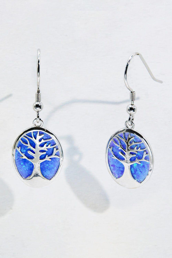 Blue Opal Tree of Life Platinum-Plated Drop Earrings - Crazy Like a Daisy Boutique #