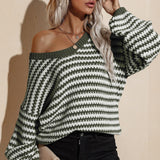Striped Dropped Shoulder Sweater - Crazy Like a Daisy Boutique #