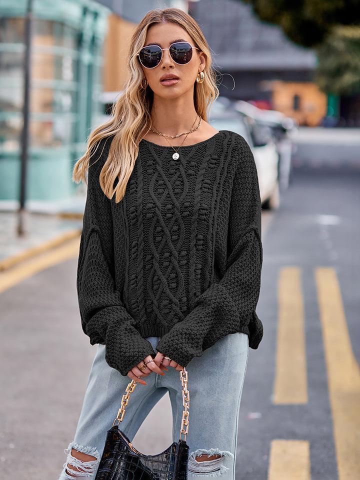 Round Neck Cable-Knit Sweater - Crazy Like a Daisy Boutique #