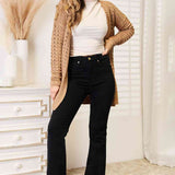 Woven Right Openwork Horizontal Ribbing Open Front Cardigan - Crazy Like a Daisy Boutique