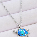Blue Opal Turtle Pendant Chain-Link Necklace - Crazy Like a Daisy Boutique
