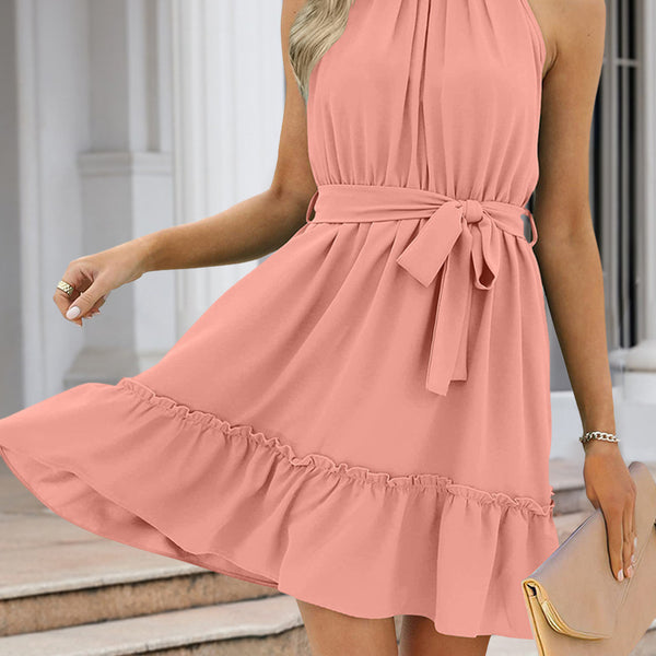 Ruched Grecian Neck Tie Waist Mini Dress - Crazy Like a Daisy Boutique #