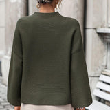 Mock Neck Dropped Shoulder Pullover Sweater - Crazy Like a Daisy Boutique #
