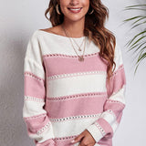 Striped Boat Neck Dropped Shoulder Sweater - Crazy Like a Daisy Boutique
