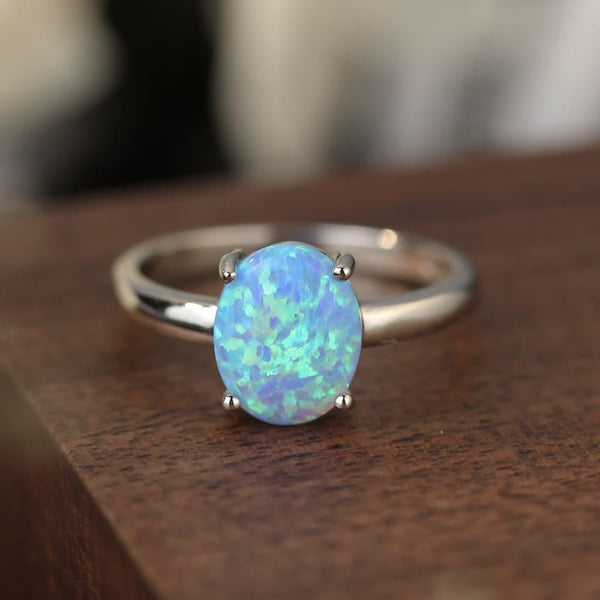 Opal Solitaire Ring 925 Sterling Silver - Crazy Like a Daisy Boutique #
