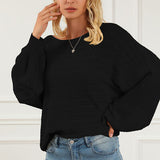 Openwork Boat Neck Lantern Sleeve Sweater - Crazy Like a Daisy Boutique