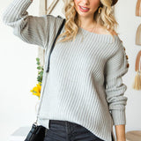 Buttoned Boat Neck Slit Sweater - Crazy Like a Daisy Boutique #