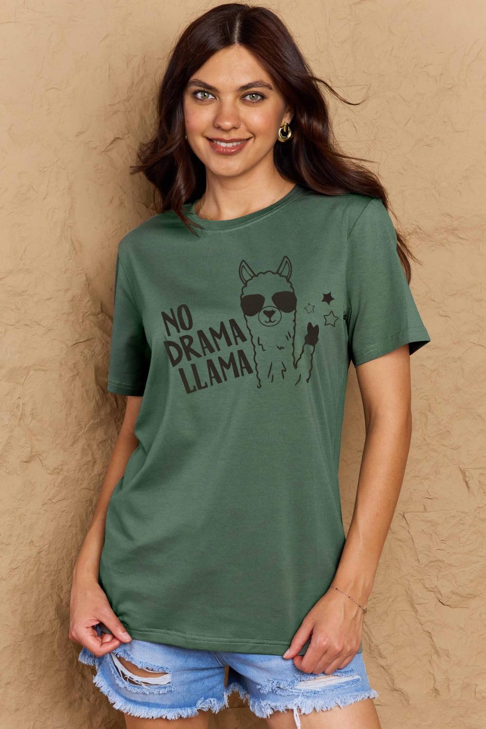 Simply Love Full Size NO DRAMA LLAMA Graphic Cotton Tee - Crazy Like a Daisy Boutique