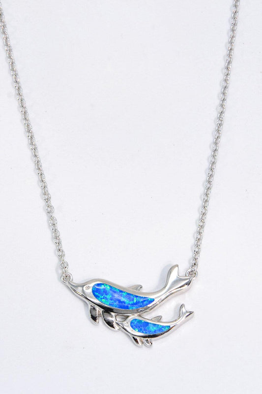 Blue Opal Mama Dolphin Chain-Link Necklace - Crazy Like a Daisy Boutique #