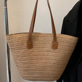 PU Leather Handle Straw Tote Bag - Crazy Like a Daisy Boutique