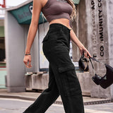 Buttoned High Waist Loose Fit Pants - Crazy Like a Daisy Boutique #