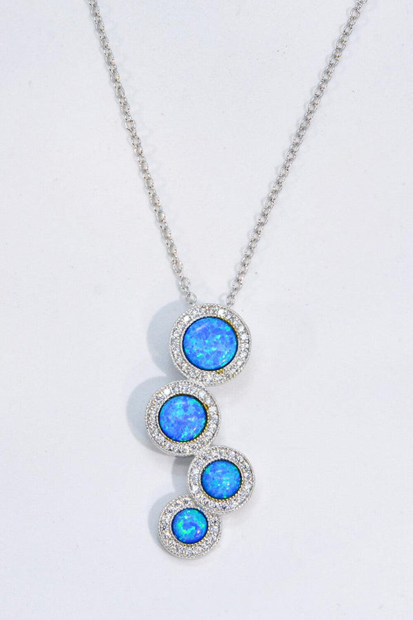 Blue Opal Round Pendant Chain-Link Necklace - Crazy Like a Daisy Boutique #