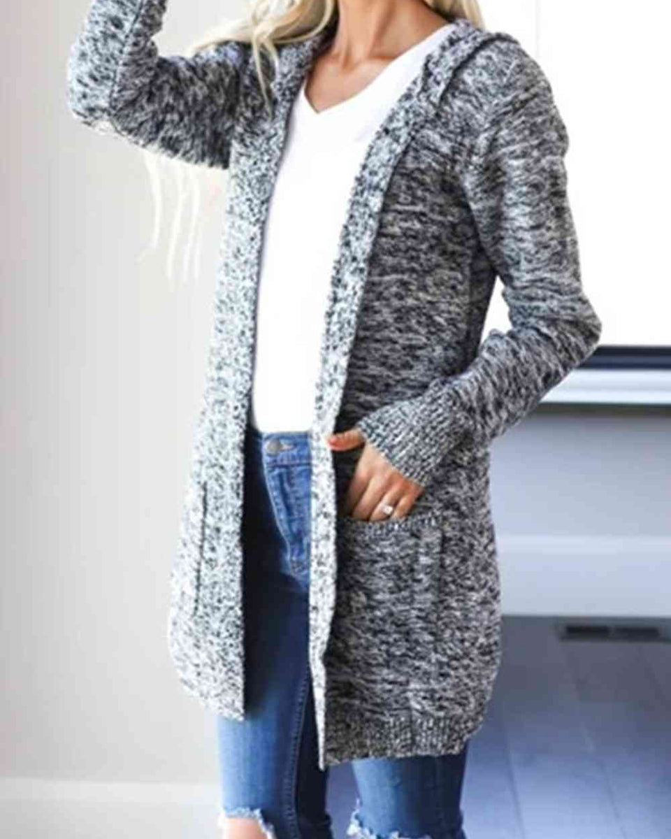Heathered Open Front Cardigan with Pockets