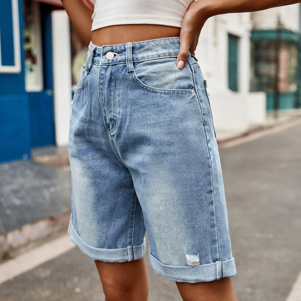 Distressed Buttoned Denim Shorts with Pockets - Crazy Like a Daisy Boutique