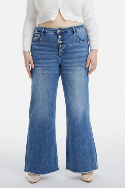 BAYEAS Full Size High Waist Button-Fly Raw Hem Wide Leg Jeans - Crazy Like a Daisy Boutique #