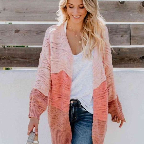 Color Block  Openwork Open Front Cardigan - Crazy Like a Daisy Boutique #
