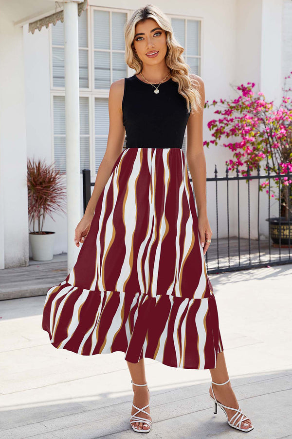 Striped Round Neck Sleeveless Midi Dress - Crazy Like a Daisy Boutique #