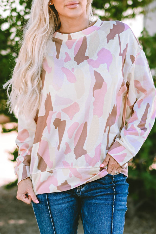 Printed Round Neck Dropped Shoulder Sweatshirt - Crazy Like a Daisy Boutique #