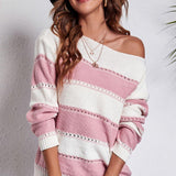 Striped Boat Neck Dropped Shoulder Sweater - Crazy Like a Daisy Boutique #