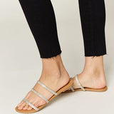 WILD DIVA Rhinestone Three-Strap Flat Sandals - Crazy Like a Daisy Boutique #