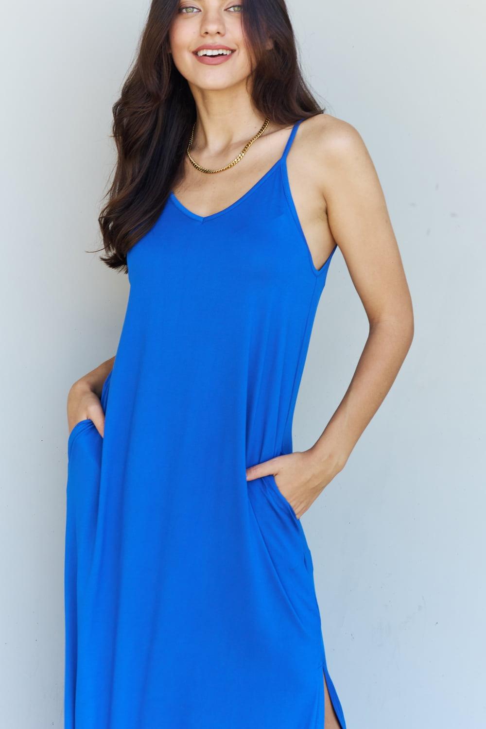 Ninexis Good Energy Full Size Cami Side Slit Maxi Dress in Royal Blue - Crazy Like a Daisy Boutique
