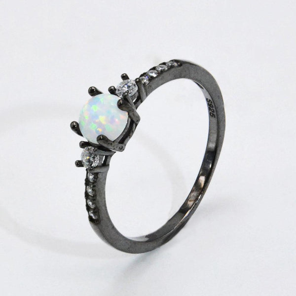 Round Opal Ring 925 Sterling Silver/black gold-plated - Crazy Like a Daisy Boutique #