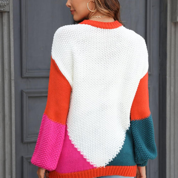 Color Block Round Neck Drop Shoulder Sweater - Crazy Like a Daisy Boutique #