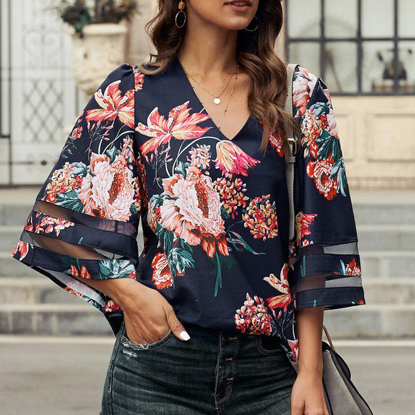Printed Flare Sleeve Top - Crazy Like a Daisy Boutique