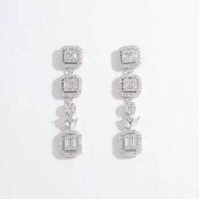 925 Sterling Silver Inlaid Zircon Geometric Dangle Earrings - Crazy Like a Daisy Boutique #