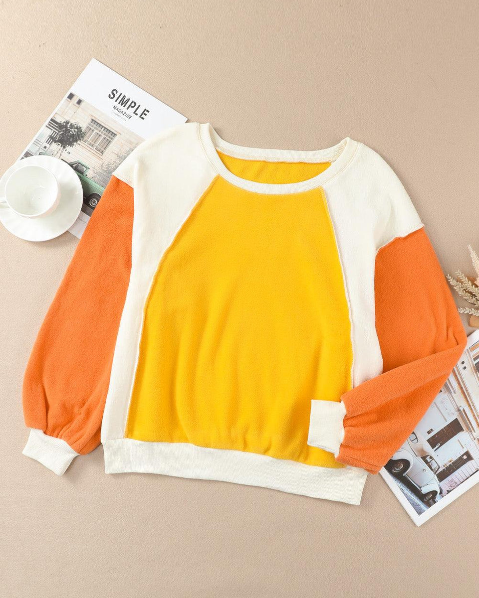 Round Neck Dropped Shoulder Color Block Sweatshirt - Crazy Like a Daisy Boutique