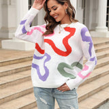 Printed Round Neck Dropped Shoulder Pullover Sweater - Crazy Like a Daisy Boutique #