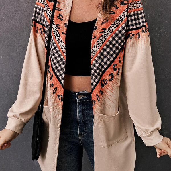 Leopard Plaid Open Front Longline Cardigan with Pockets - Crazy Like a Daisy Boutique #