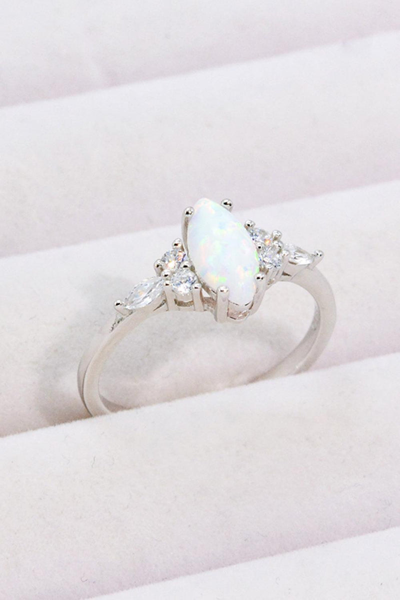 Opal and Zircon Platinum-Plated Ring - Crazy Like a Daisy Boutique