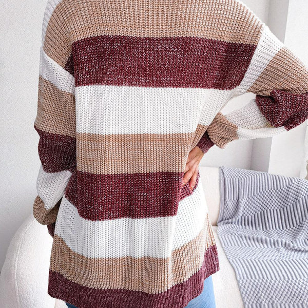 Striped Rib-Knit Open Front Longline Cardigan - Crazy Like a Daisy Boutique #