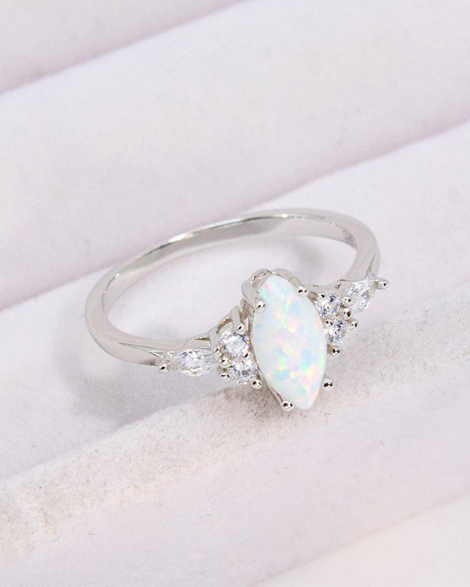 Opal and Zircon Platinum-Plated Ring - Crazy Like a Daisy Boutique