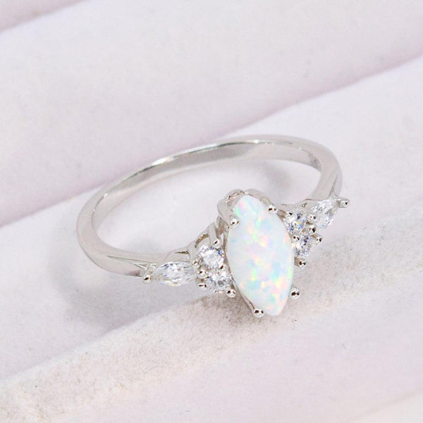Opal and Zircon Platinum-Plated Ring - Crazy Like a Daisy Boutique #