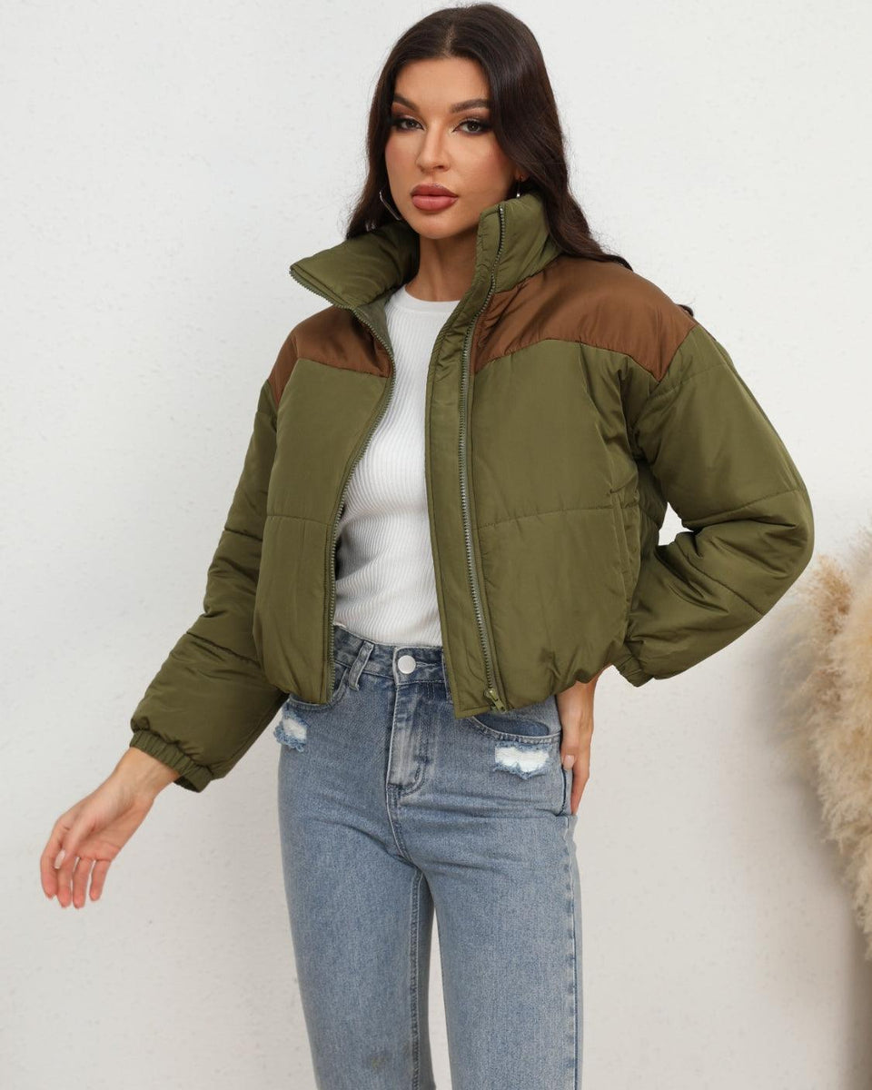 Two-Tone Zip-Up Puffer Jacket - Crazy Like a Daisy Boutique