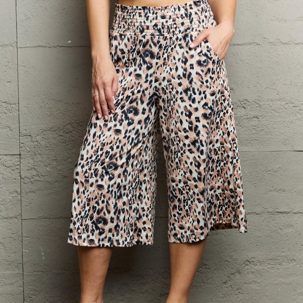 Ninexis Leopard High Waist Flowy Wide Leg Pants with Pockets - Crazy Like a Daisy Boutique