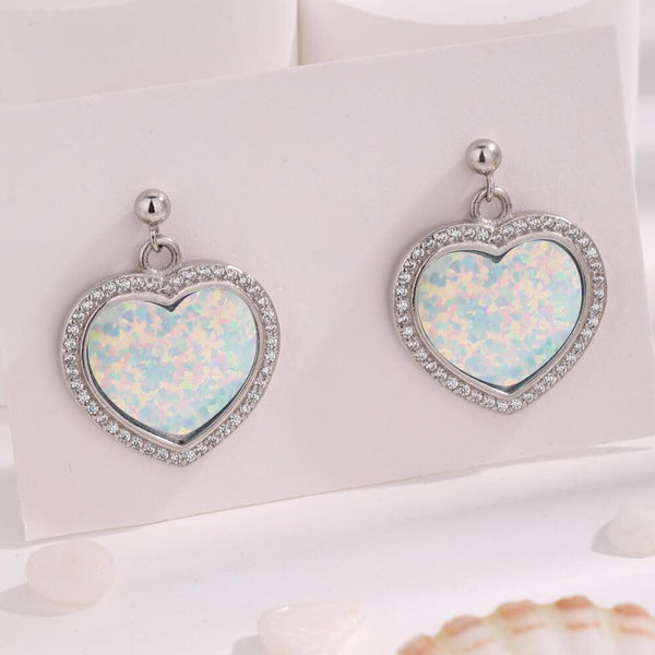 Platinum-Plated Opal Heart Earrings - Crazy Like a Daisy Boutique #