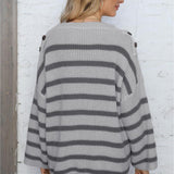 Round Neck Dropped Shoulder Striped Sweater - Crazy Like a Daisy Boutique
