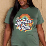 Simply Love Full Size TEACHER VIBES Graphic Cotton T-Shirt - Crazy Like a Daisy Boutique