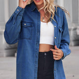 Collared Neck Dropped Shoulder Denim Top - Crazy Like a Daisy Boutique